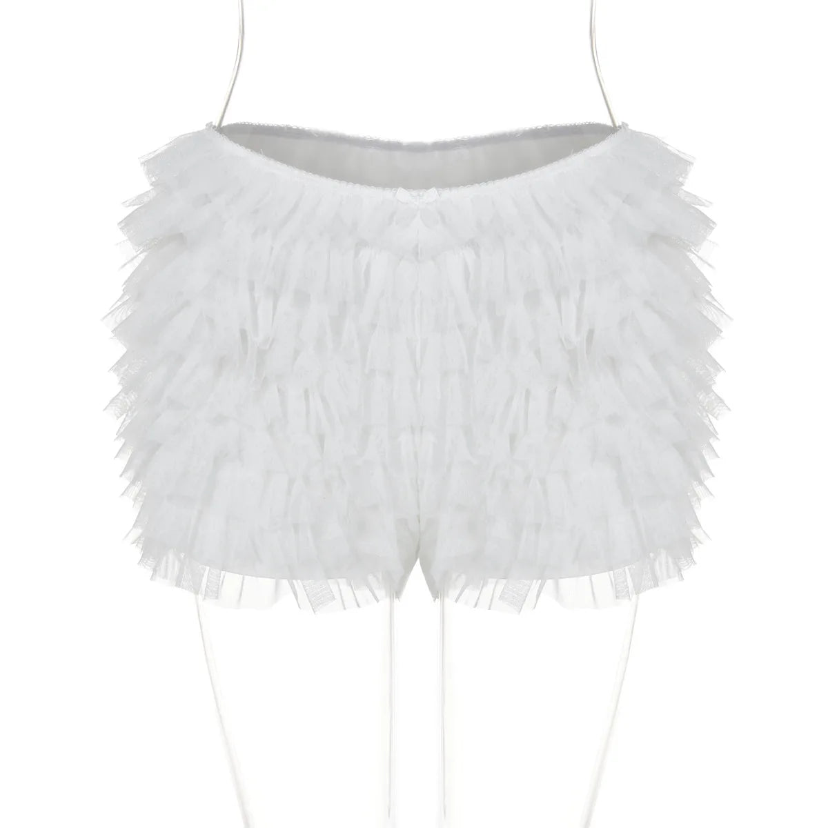 Aiertu  -  Women Fashion Party Club Mesh Solid Color Black Ruffled Frilly Shorts Pants Low Waist Bottoms 2025 Female Summer Clothes Aiertu