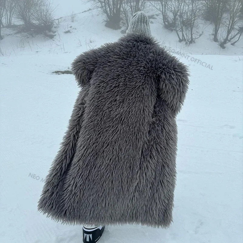 Aiertu  -  casual winter outfits Extra Long Luxury Lamb Fur Teddy Coat Women 2024 Winter Ladies Mob Wife Style Oversized Chunky Faux Fur Jacket Overcoat Aiertu