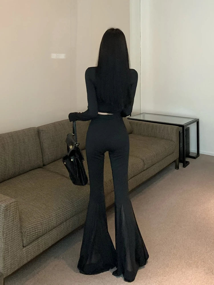 Aiertu  -  Lounge Stitch Tulle Yoga Pants Women Black Solid Slim Bootcut High Waist Bell Bottoms Workout Leggings Female Clothes Aiertu