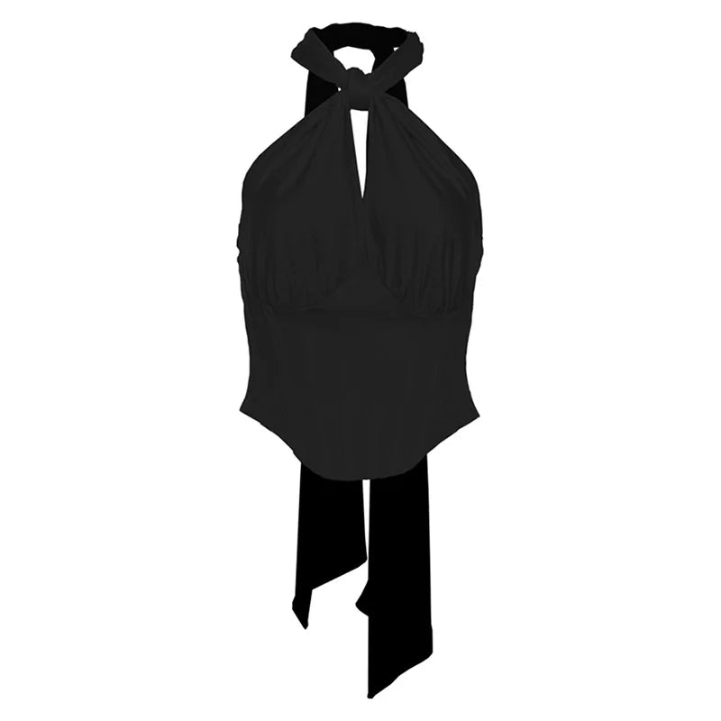 Aiertu  -  Y2k Aesthetic Halter Bandage Pleated Tank Top Women Streetwear Backless Bodycon Tanks 2026 Summer Sexy Grunge Cropped Camisole Aiertu