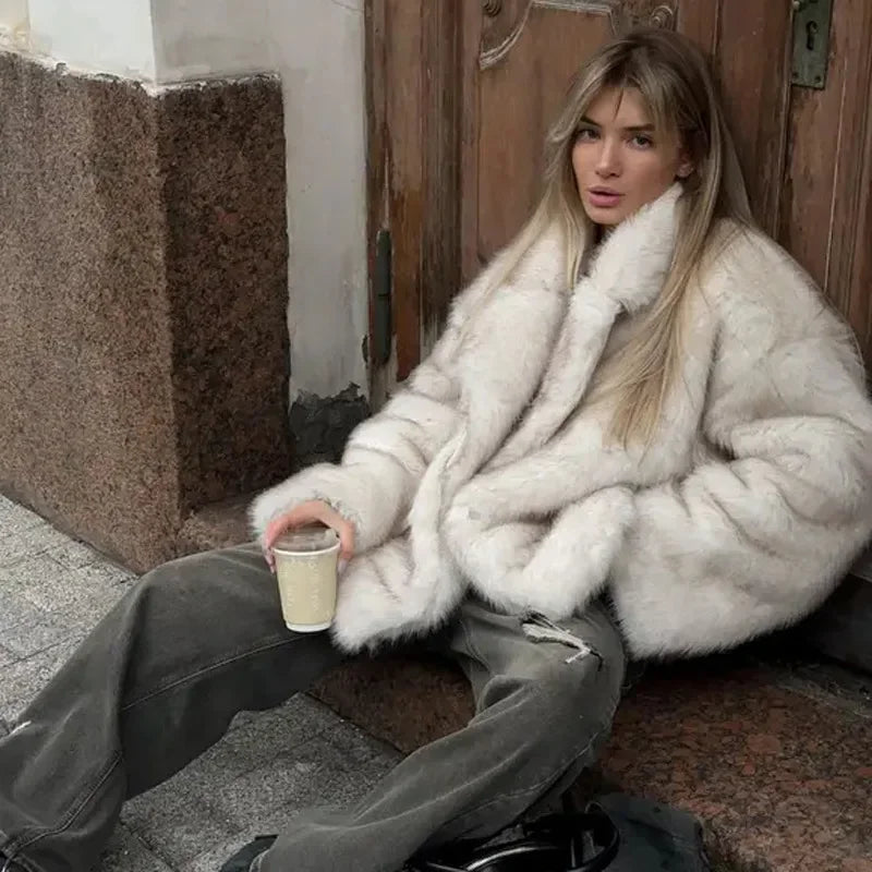 Aiertu  -  Winter Soft Hairy Luxury Faux Fur Coat Girls Oversized Gradient Overcoats Women Thick Warm Outerwear Fluffy Faux Fox Fur Jacket Aiertu
