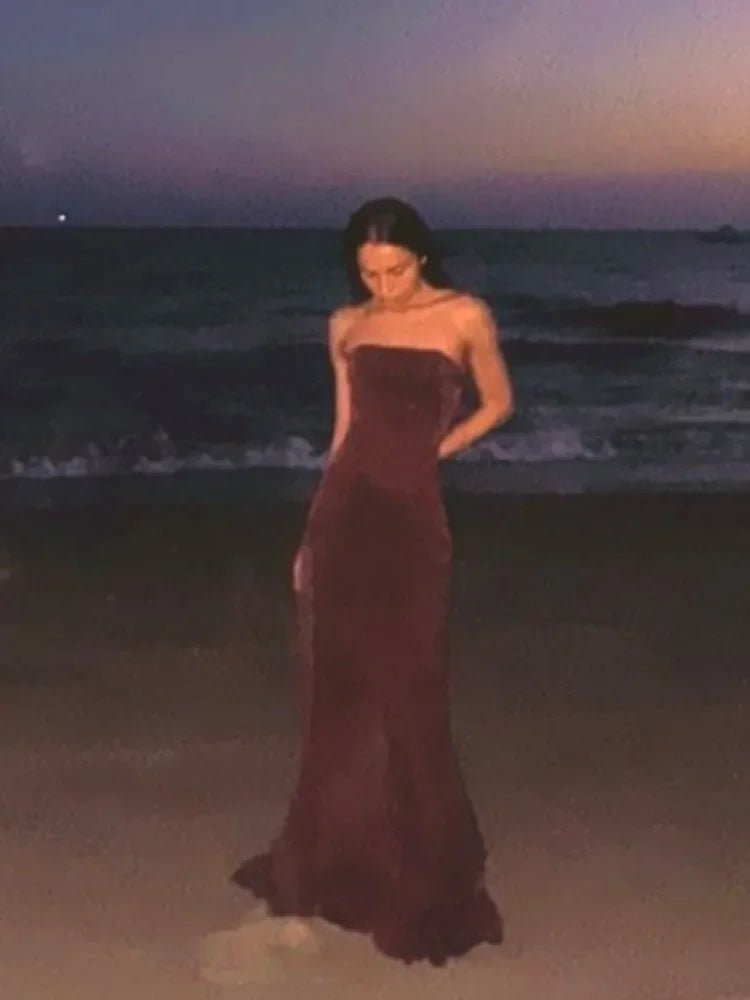 Aiertu  -  Luxurious Velvet Slim Strapless Fishtail Dress Women Elegant Backless Sleeveless Maxi Dresses 2026 New Lady Party Evening Gowns Aiertu