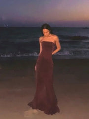 Aiertu  -  Luxurious Velvet Slim Strapless Fishtail Dress Women Elegant Backless Sleeveless Maxi Dresses 2026 New Lady Party Evening Gowns Aiertu