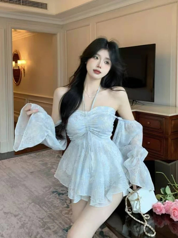 Aiertu  -  Summer French Style Floral Blouse Woman Chiffon Casual Sexy Tops Sweet Korean Fashion Ruffled Tops Spicy Girls Cyaru Aiertu