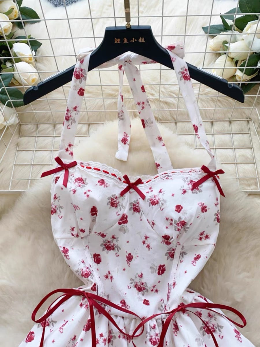 Aiertu  Cherry Bird Red Ribbon Coquette Dress Aiertu