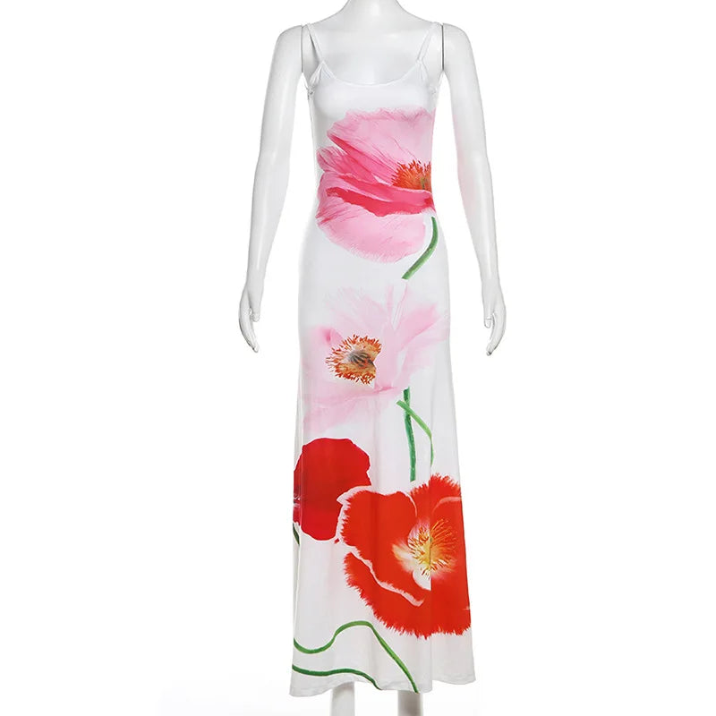 Aiertu  -  2025 New Trend Dress Women Sexy Summer Flowers Camis Sleeveless Soft Stretch Sweet Maxi Bodycon Skinny Elastic Vestidos Aiertu