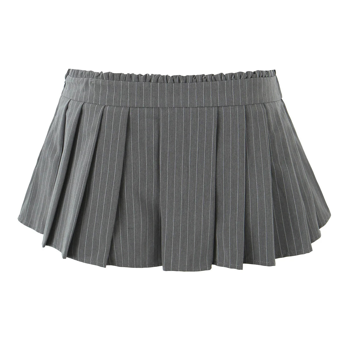 Aiertu  -  2 color Y2K Grey Striped Print Pleated Mini Skirt Sexy Side Zipper Wood ears Low Waist Short Skater Skirts With Underwear Lining Aiertu
