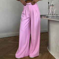 Aiertu  -  2026 Summer Slim Wide Leg Suit Pants High Waist Pants French Pink Casual Floor Towers Women's Versatile Draping Feel Trousers Aiertu
