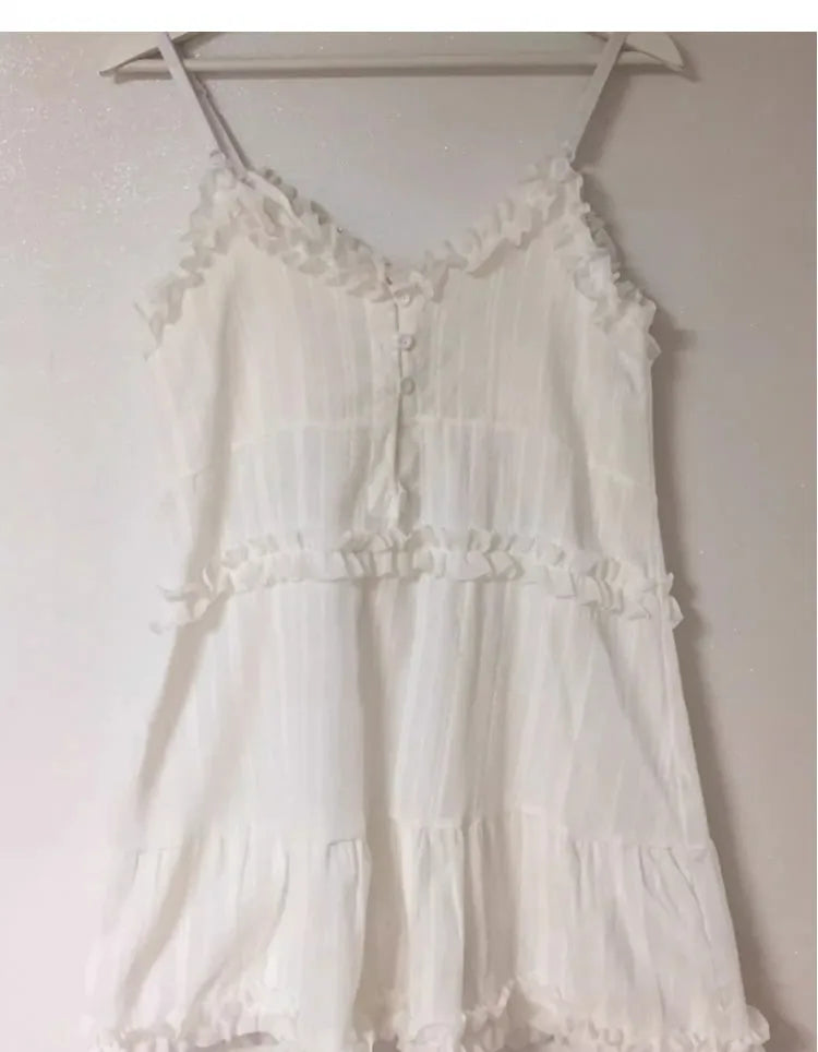 Aiertu  -  Vintage Sweet Patchwork White Vest Dresses Summer New Fungus Camisole Dress for Women Y2k Sleeveless Loose Vestidos Mujer Aiertu