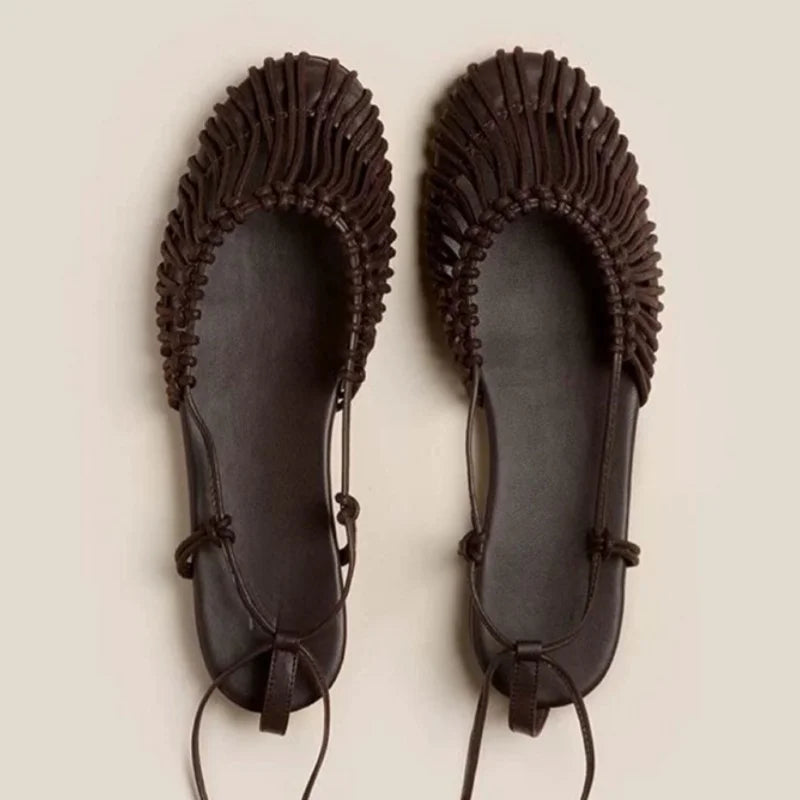 Aiertu  -  Summer Low Heels Roma Sandals Fashion Outdoor Woven Hollow Women Sandals Casual Lace-up Round Head Sandals Aiertu