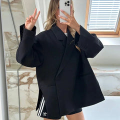 Aiertu  -  Casual Solid Oversize Blazer Coats Women Long Sleeve Pocket Button Jacket 2026 Autumn New Female High Street Tops Outwear Aiertu