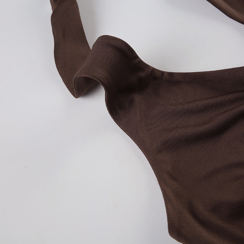 Aiertu  -  Brown Embroidered V Neck Backless Halter Top 2000s Clothes Y2k Vintage Sexy Tank Tops Women Summer 2025 Aiertu