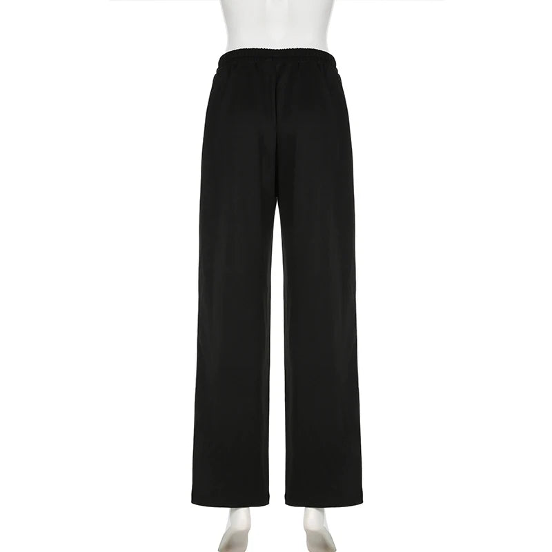 Aiertu  Streetwear Stripe Spliced Autumn Sweatpants Women Trousers Sporty Casual Elastic Waist Homewear Pants Straight Bottom Aiertu