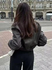 Aiertu  -   Autumn Faux Leather Jacket Women Vintage Short PU Jacket Coat Female Bomber Jacket Winter Clothes Women Aiertu