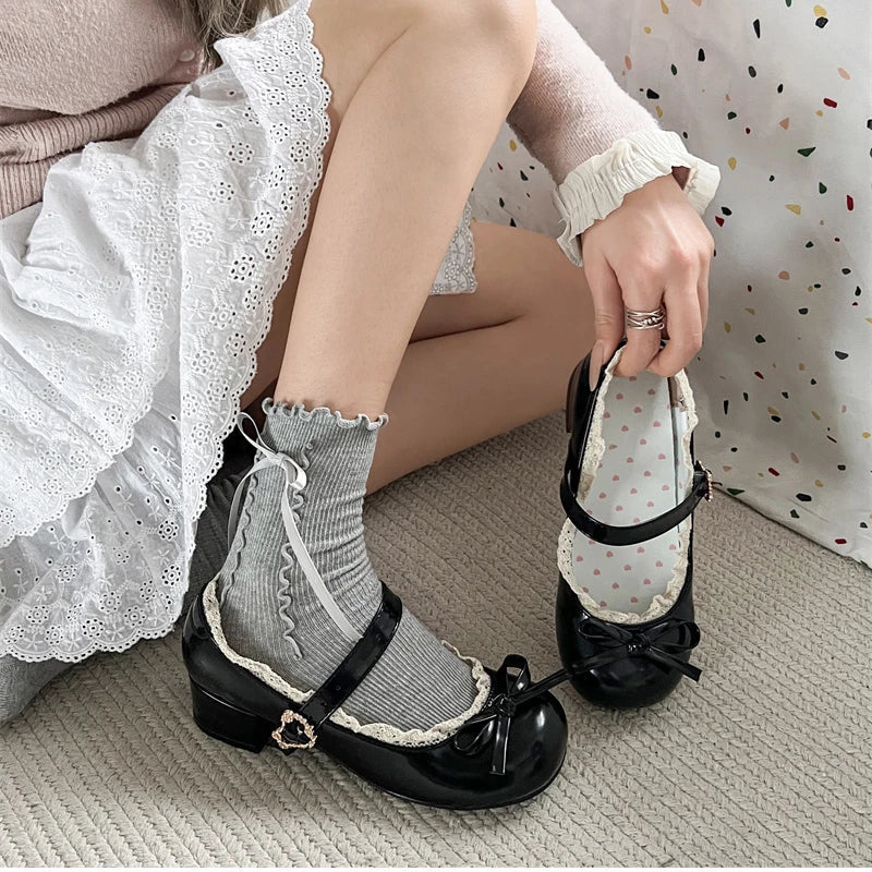 Aiertu  -  Fashion JK Women Mary Jane Shoes Ladies Causal Shallow Butterfly-knot Shoes Spring Autumn Female Leather Shoes Aiertu
