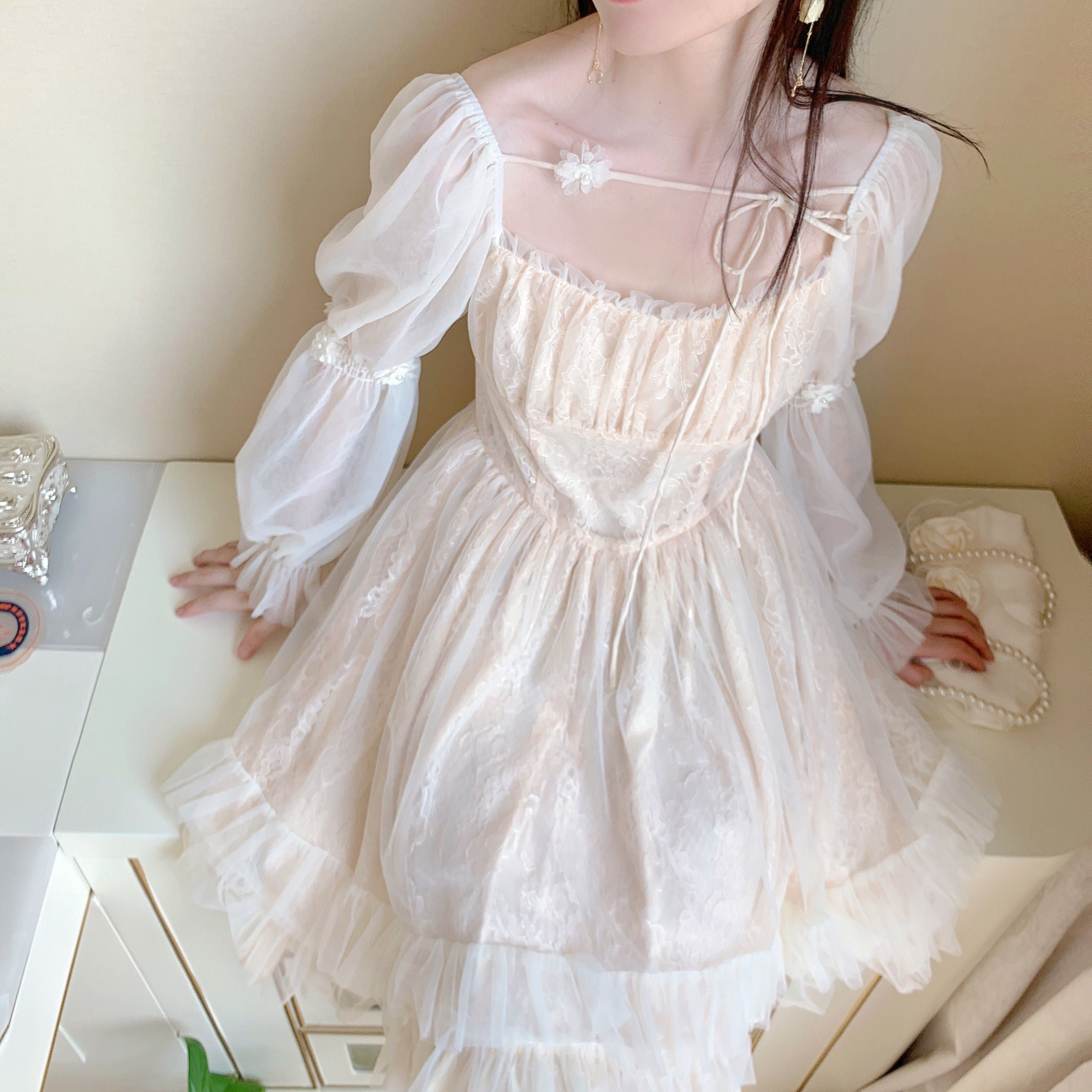 Aiertu  Lolita Kawaii Dress Women Casual Long Sleeve Vintage Y2k Mini Dress Female Japanese Style One Piece Dress Korean Autumn Aiertu