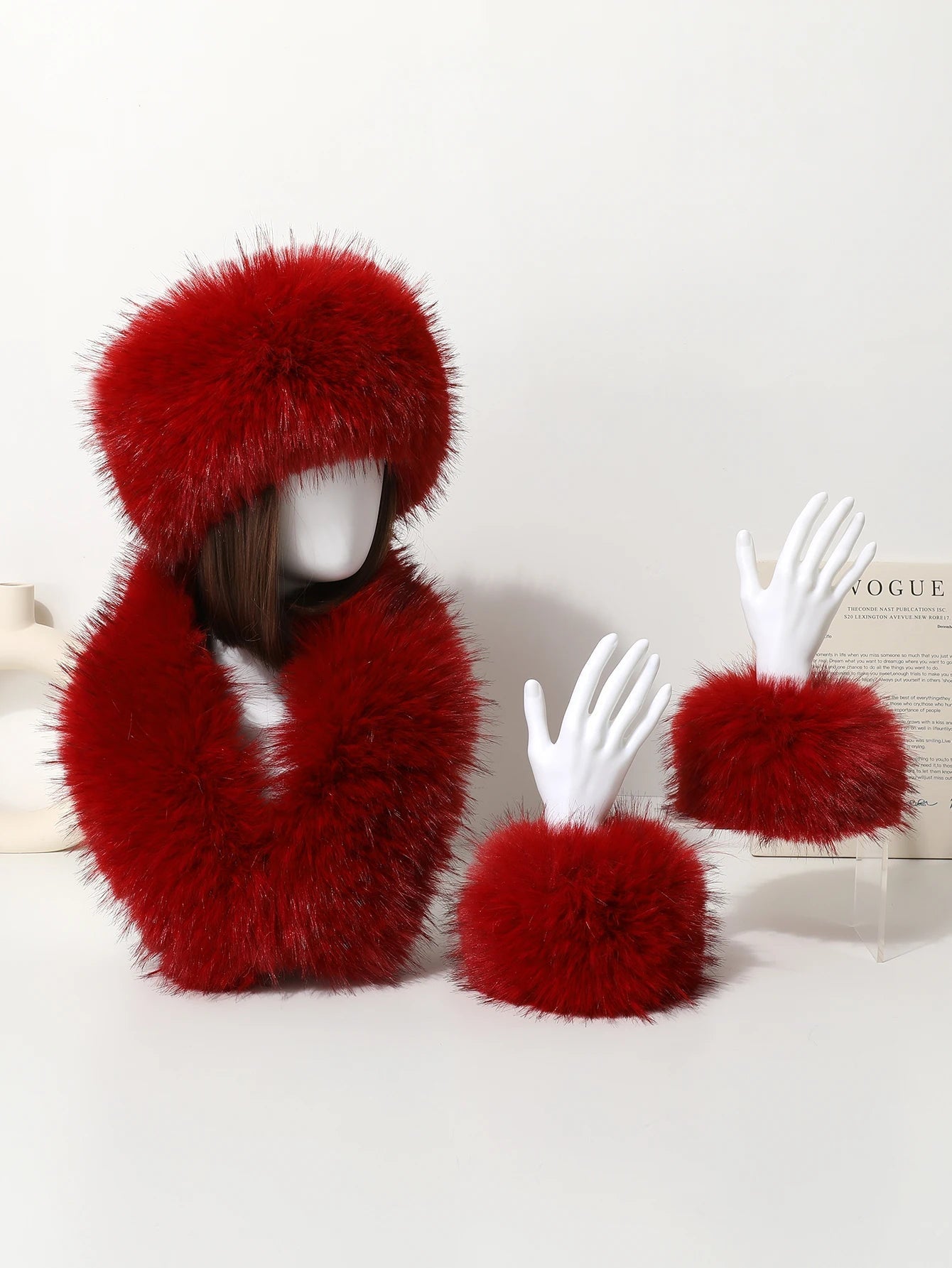 Aiertu  -  3-piece Set of Imitation Fox Fur Headband Hats for Winter Warm Earmuffs for Girls Natural Fluffy Plush Hats Aiertu