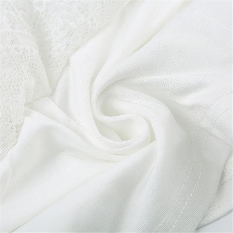 Aiertu  -  layered look inspo Elegant White Mini Skirt for Women High Waist Ruffle Lace Patchwork Fairycore Perfect for Parties and Nightclubs Aiertu