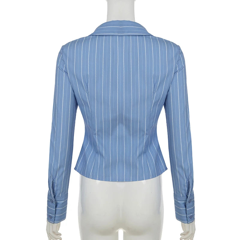 Aiertu  Office Ladies Casual Striped Blouse Elegant Basic Turn-Down Collar Long Sleeve Shirts Women Spring Autumn Streetwear Aiertu