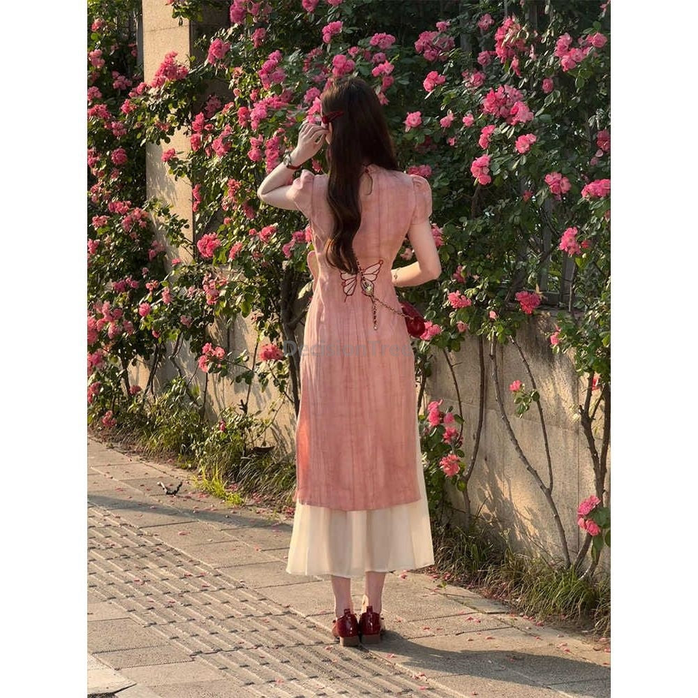Aiertu  improved advanced sense vintage romantic qipao girls daily elegant temperament chinese dress sweet butterfly printed qipao Aiertu