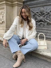 Aiertu  -  2026 O-neck Sequins Bomber Jackets for Women Autumn Fashion Zip-up Long Sleeve White Coats Streetwear Female Tops Outerwears Aiertu