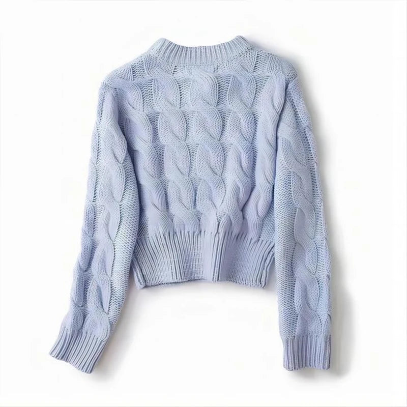 PICSGIRL - 2024 Casual Sexy Women's Knitted Twisted Shaped Chic Long Sleeved Stylish Slim Fits Sweater Short Pullovers Tops Streetwear Aiertu