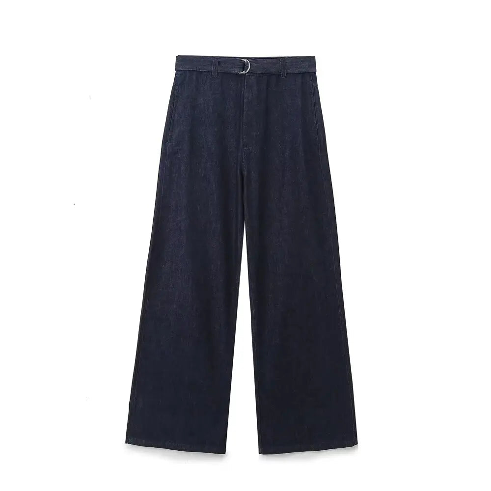 Aiertu  -  Autumn Winter Women High Waist With Belt Loops Pockets Wide Leg  Jeans Aiertu