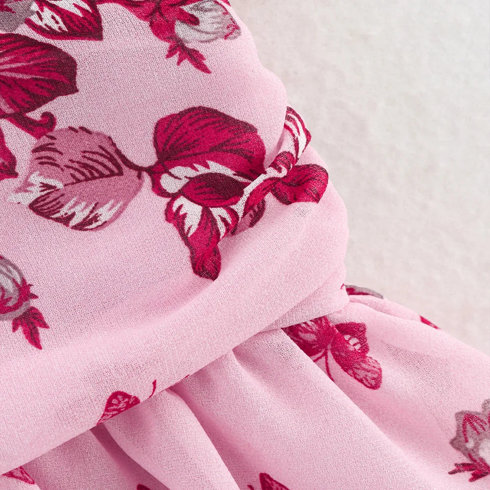 Aiertu  -  Pink White Deep Blue Three Color V Neck Sleeveless Floral Print Stacked Skirt Edge Design Women Short Dress ZATT 2025 Summer New Aiertu
