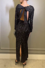 Aiertu  -  Sexy Solid Sequins With Bow O Neck Evening Dress Dresses Aiertu