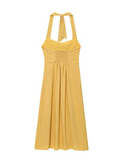 Aiertu  -  Solid French Retro Dress for Women Halter Sleeveless High Waist Backless Temperament Party Midi Dresses Female New Aiertu