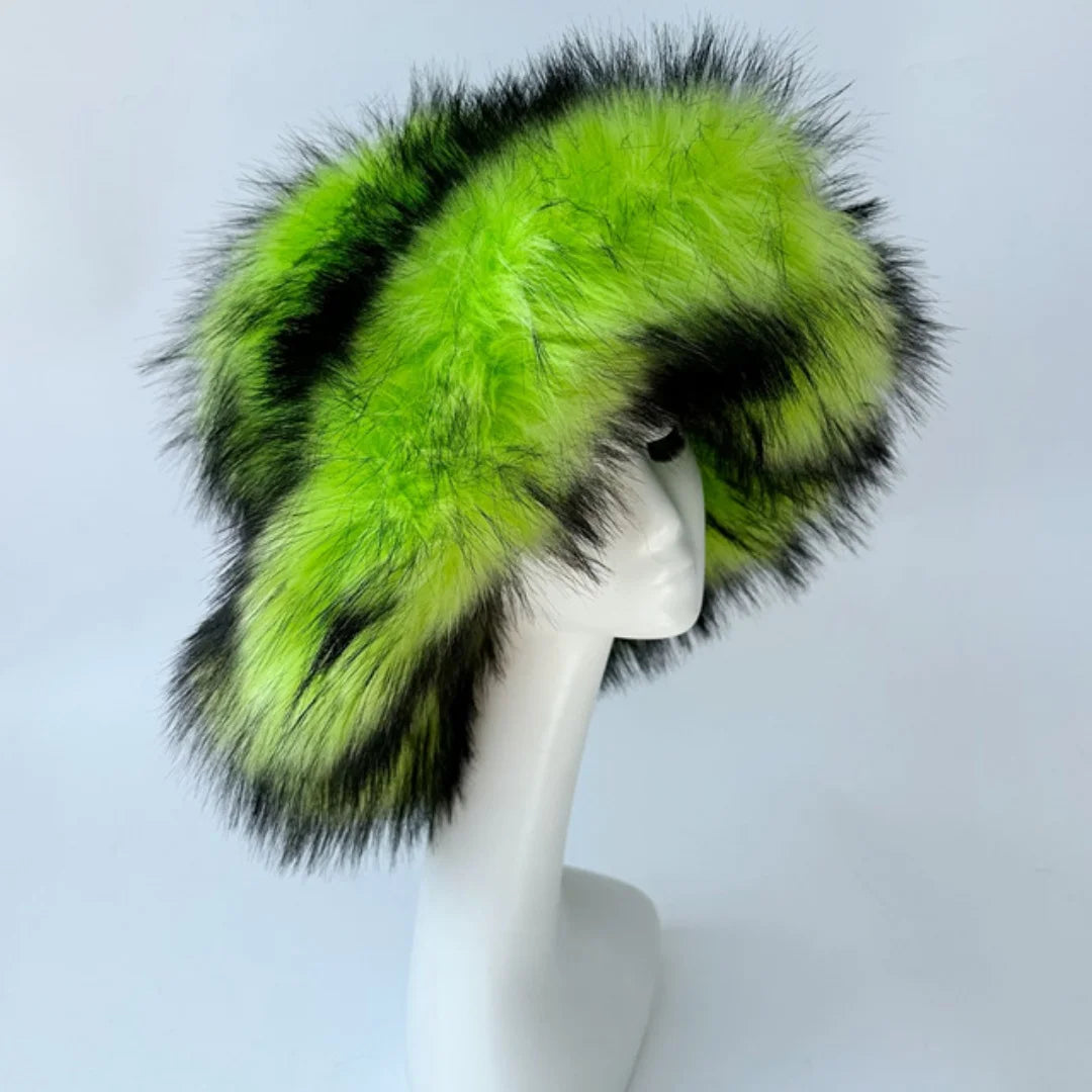 Aiertu  -  Luxury Fluffy Women Faux Fur Bucket Hats Oversized 17cm Wide Brim Thicken Outdoor Warm Plush Punk Hat Girl Y2k Female Ski Panama Aiertu