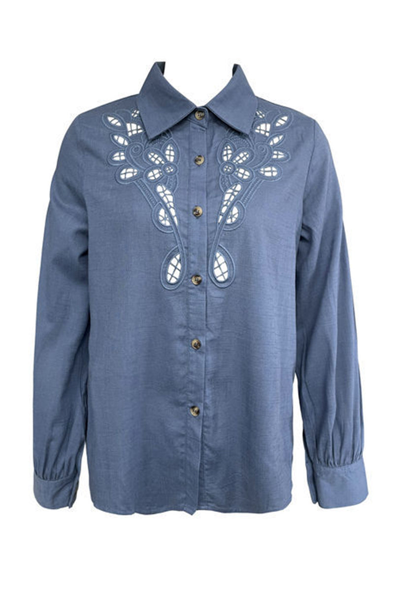 Aiertu  -Casual Hollow Out Turndown Collar Blouses(4 Colors) aiertu