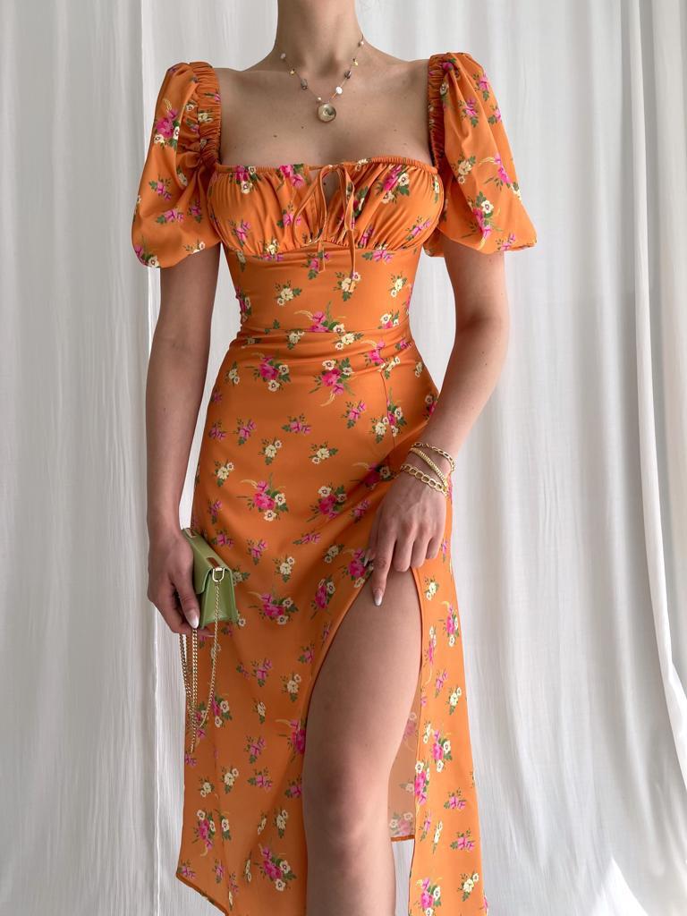 Aiertu - Puff Sleeve Floral Fields Maxi Dress Aiertu