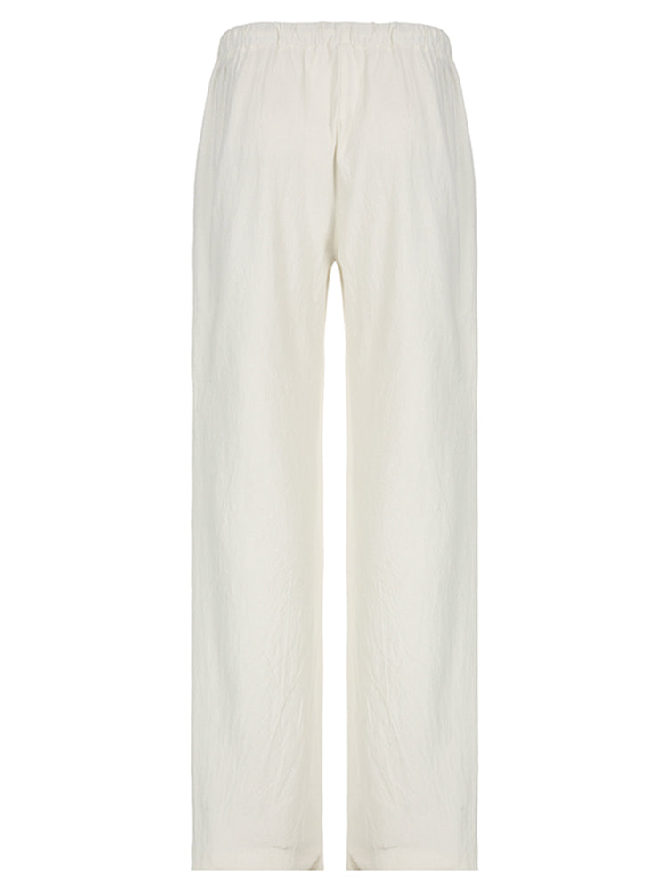 Aiertu - summer inspo Hot Solid Loose Casual Boho Straight Leg Pants For Women Simple Lazy Comfortable Summer Vacation Trousers Aiertu