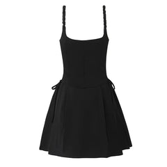 Aiertu  -  2025 Women Black White Elegant Party Sling Mini Dress Lace Trim A-line Mini Summer Dresses Bow Robe Aiertu