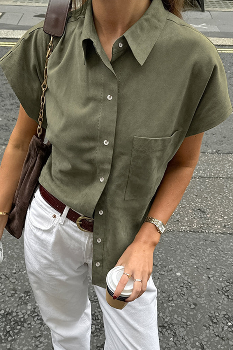 Aiertu  -Casual Buttons Turndown Collar Blouses aiertu
