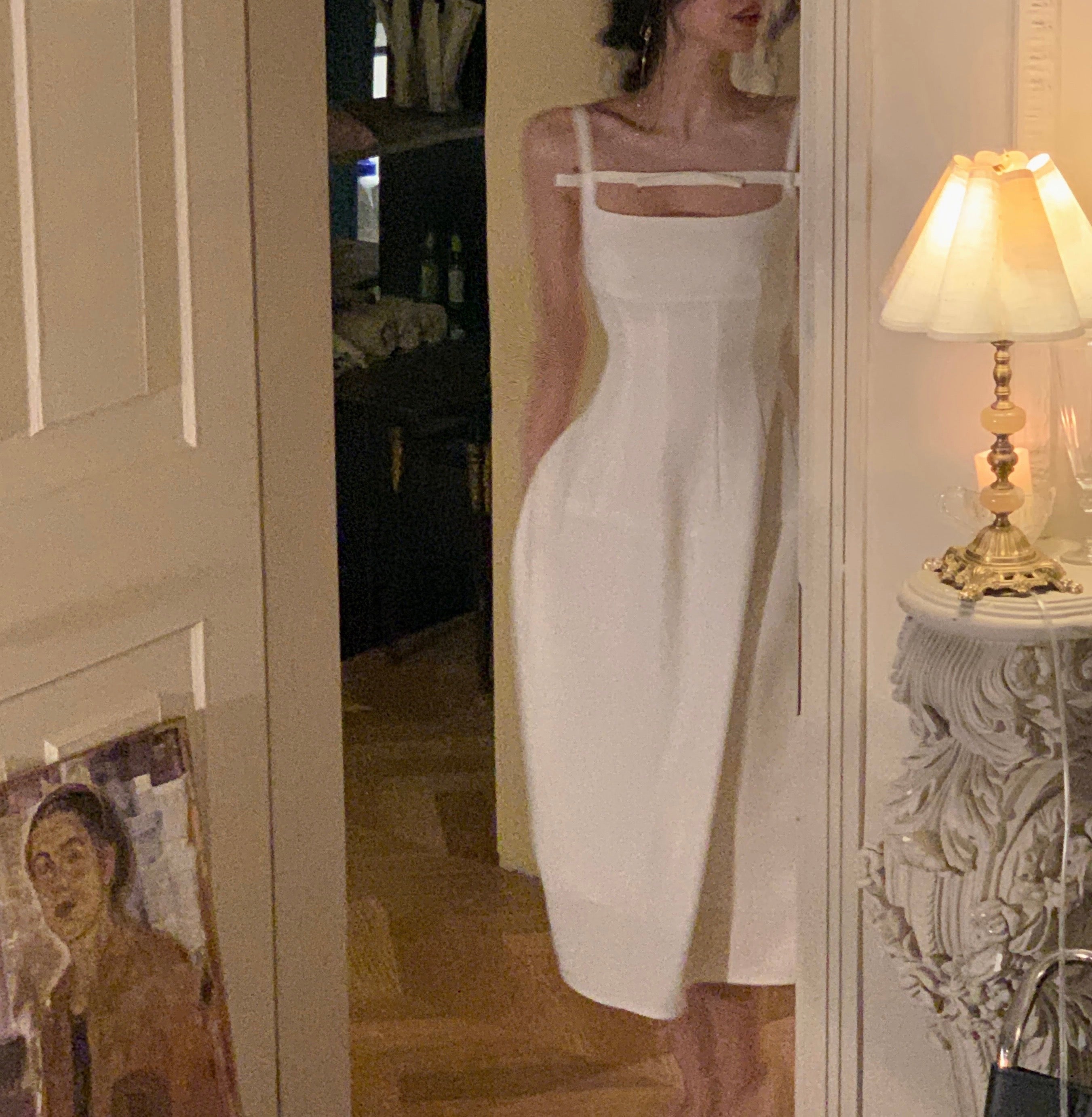 Aiertu  French Elegant Black Midi Dress Women Casual Evening Party Strap Dress Female Pure Color White One Piece Dress Korea Summer Aiertu
