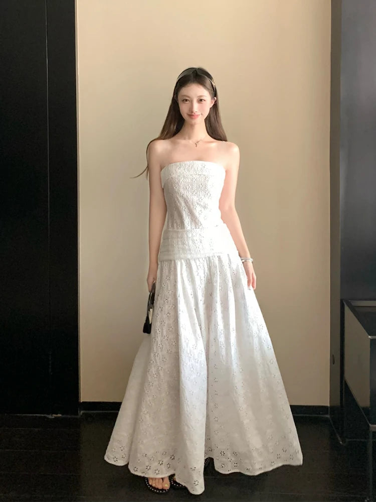 Aiertu  -  Beach Style French Elegant One Piece Dress Korean Fashion Clothing Retro Y2k Spring Sleeveless Strap Midi Dress Women Aiertu
