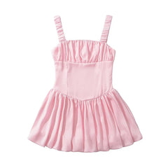 Aiertu  -  Sweet Women Sexy Low Waist Pleated Hem Satin Tank Mini Dress Summer Female Birthday Party Dresses Holiday Robe Aiertu