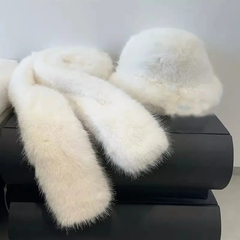 Aiertu  -  New Plush Hat Adult Autumn and Winter Plush Thickened Warm Hat Versatile Plush Fisherman Hat Fashion Set (Hat and Scarf) Aiertu