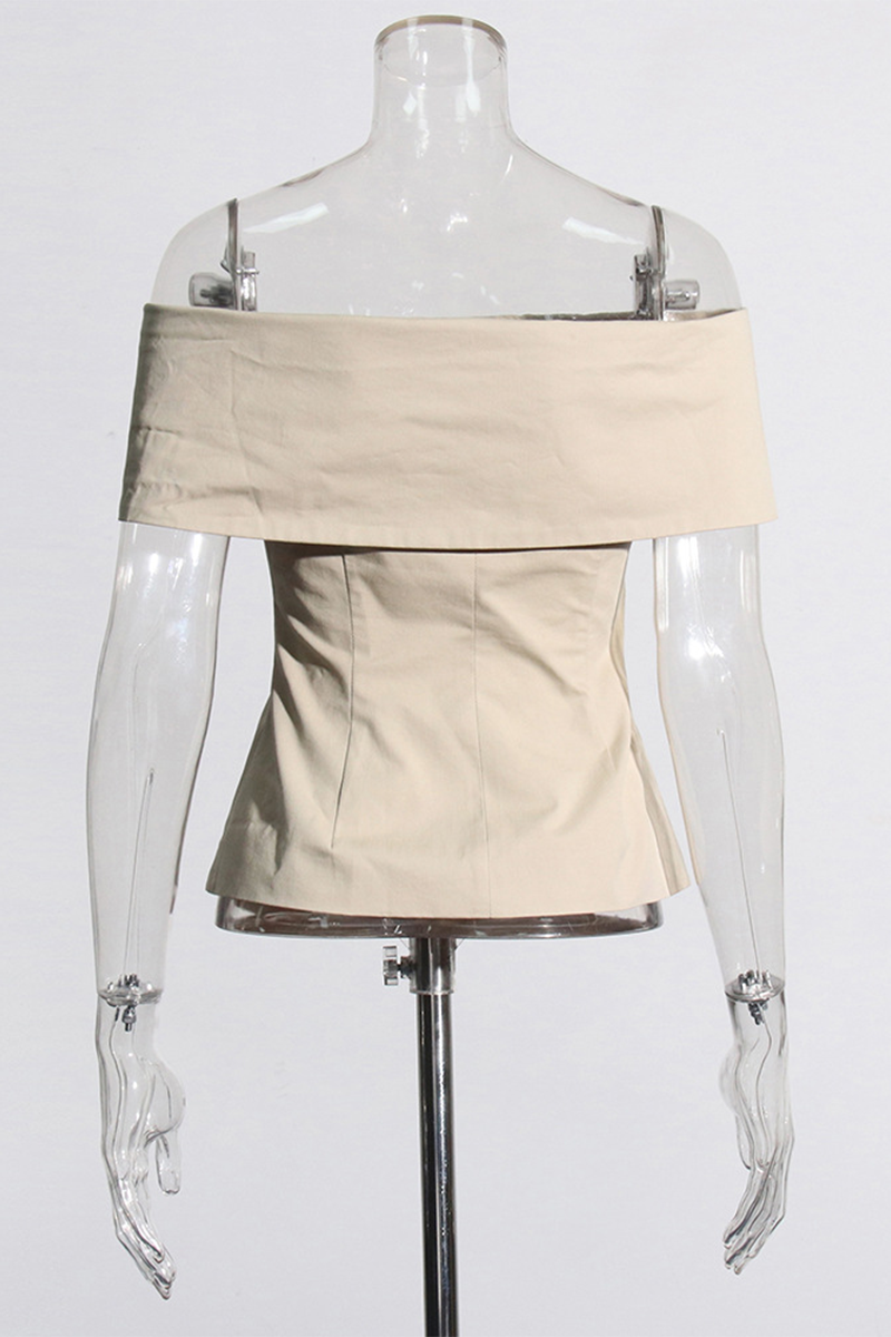 Aiertu  -  Sexy Street Solid Color Buttons Off Shoulder Blouses Aiertu