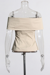 Aiertu  -  Sexy Street Solid Color Buttons Off Shoulder Blouses Aiertu