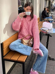 Aiertu  -  Warm Twist Thick Knitted Sweater Women Fashion Long Sleeve Pullover Autumn Winter Chic Solid Femme Knitwear Soft Knitwear Tops Aiertu