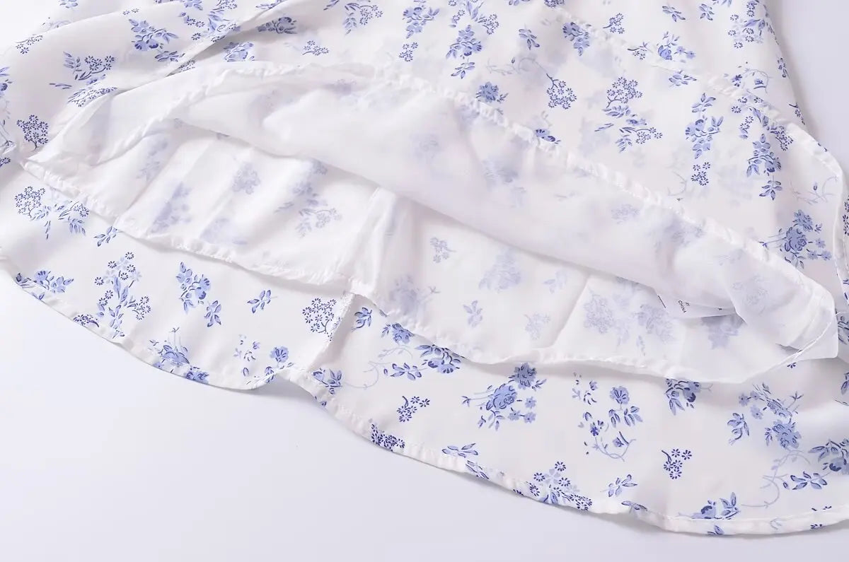 Aiertu  -  French Retro Slim Fit Small Flying Sleeves Printed Dress Women Summer New Short Floral Skirt Aiertu