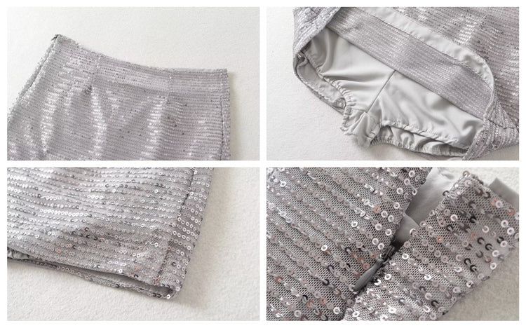 Aiertu Solid Color Sequined Slim High Waist Mini Skirt Aiertu