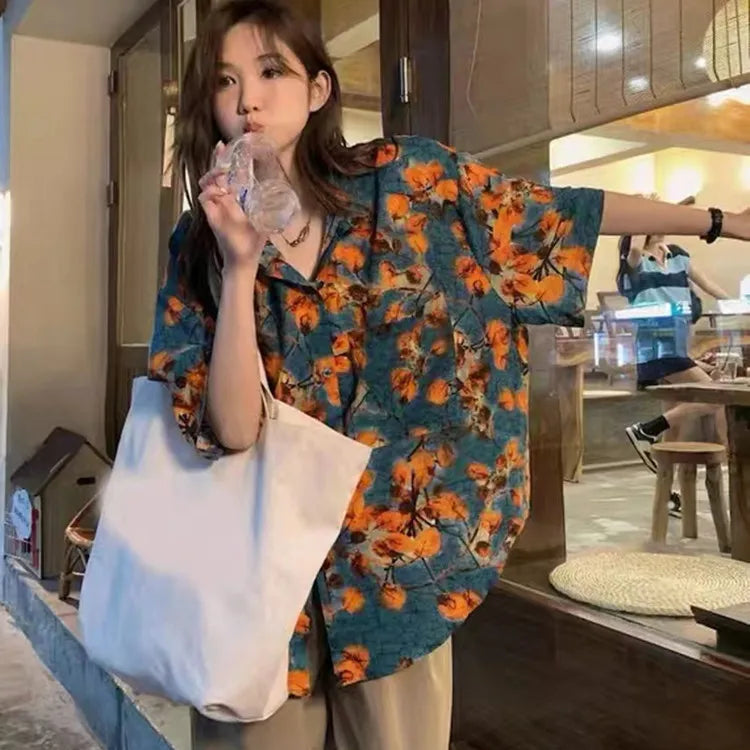 Aiertu  -  retro tie-dye short-sleeved shirt women's loose and versatile shirt summer new fashion personalized fried street top trendy Aiertu