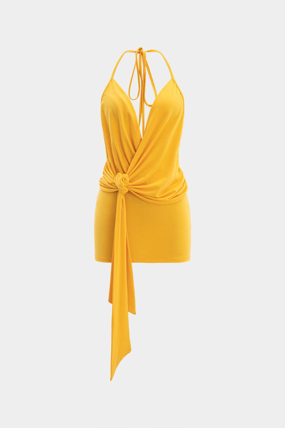 Aiertu  -  3D Floral Twist Knot V-Neck Halter Neck Backless Sleeveless Mini Dress Aiertu