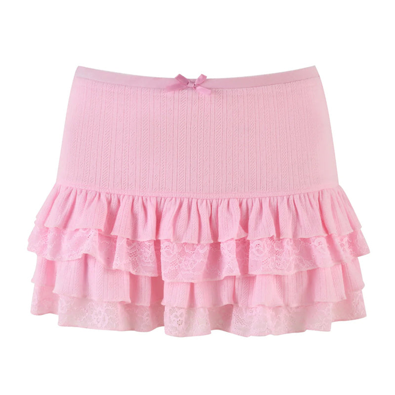 Aiertu  -  Japanese Lolita Kawaii Mini Belle Skirt Layered Faiycore Pink Lace Hem Skirts High Waist Korean Fashion Women Y2k Sweet Clothes Aiertu