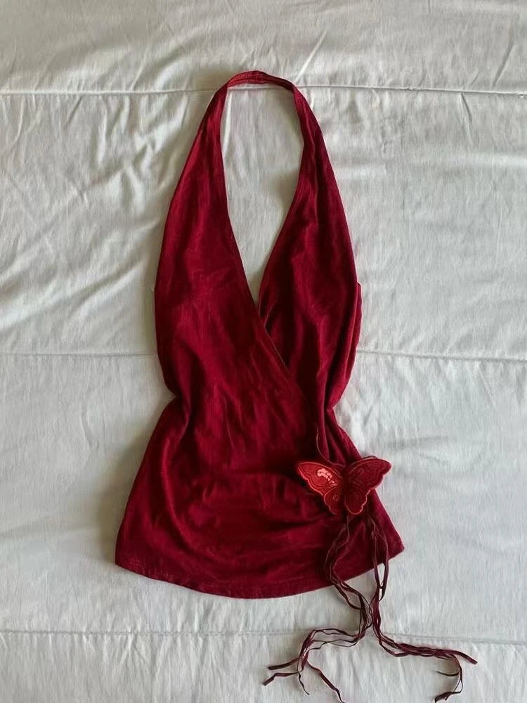 Aiertu  -  Summer Y2k Aesthetic Sexy Halter Backless Tank Top 2025 Women Streetwear 3D Butterfly Tanks Harajuku Vintage Bodycon Camisole Aiertu