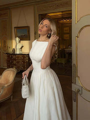 Aiertu  -  Elegant Pleated Dress Women O-neck Sleeveless Backless High Waist A-line Dresses Female 2025 Spring Summer Chic Casual Lady Robe Aiertu